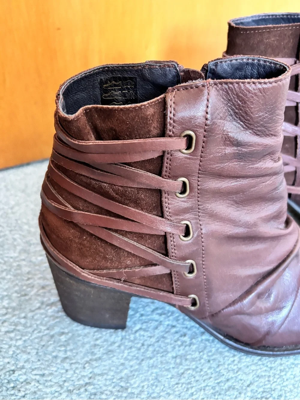 Miz Mooz Women's Brown Leather Ankle Boots with Side Zip